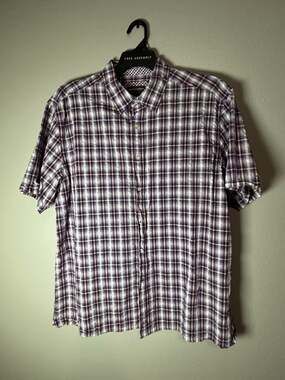 Johnston & Murphy Men's Short Sleeve Button-Down Plaid Shirt Purple Plaid, Size